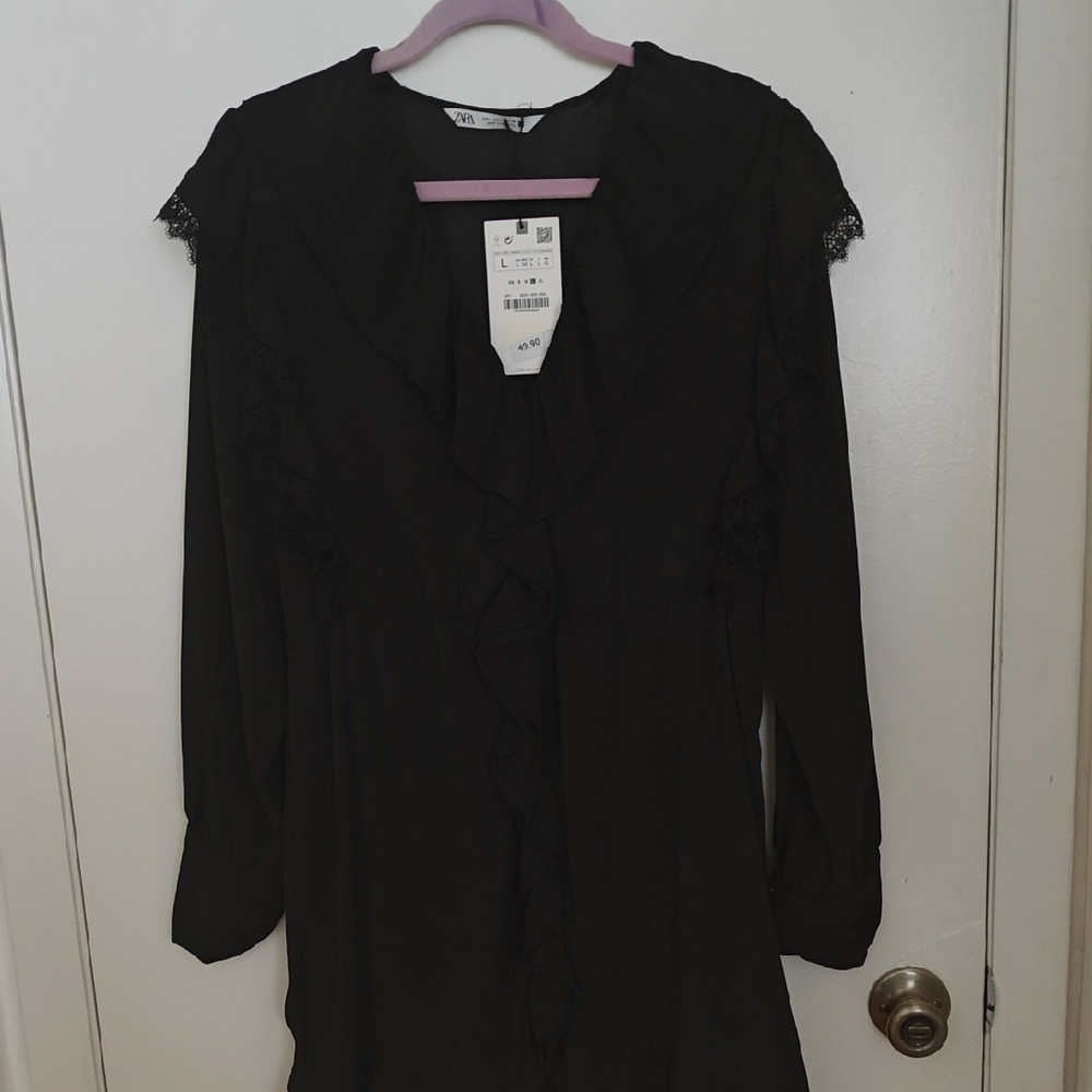 Black Long Sleeve Ruffle Zara Dress